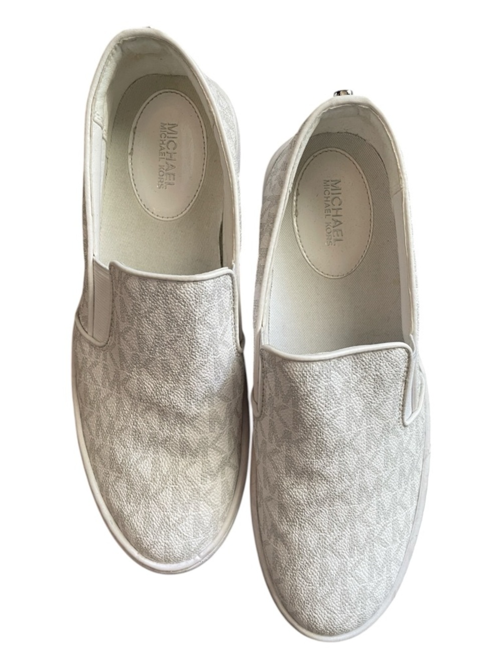 Michael Kors White Keaton Slip-On Sneaker Mini MK PVC Logo size 6/2 - Picture 7 of 10